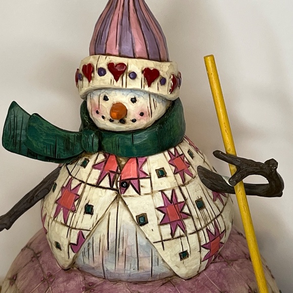 Jim Shore 2003 Winter's Warmth Pink Snowman with Broom Heartwood Creek 112249 - Picture 3 of 12